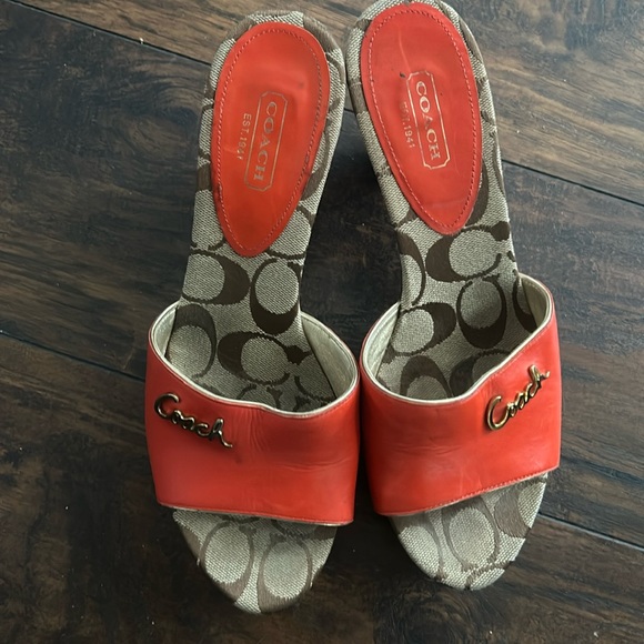 Coach | Shoes | Classic Coach Monogram Mule Tomato Red Trimmed With ...